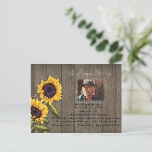 Uitnodiging voor Country Sunflower Memorial met fo (Staand voorkant)