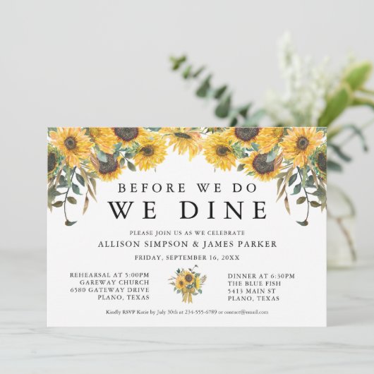 Uitnodiging voor Country Sunflower Probediner (Staand voorkant)