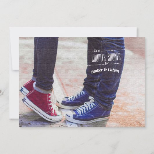 Uitnodiging voor couples shower met sneakers en bl (Voorkant)