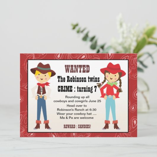 uitnodiging voor cowboy en cowgirl (Staand voorkant)