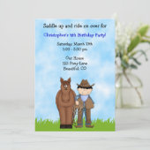 Uitnodiging voor cowboy en paardenverjaardag (Staand voorkant)