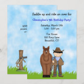 Uitnodiging voor cowboy en paardenverjaardag (Voorkant / Achterkant)