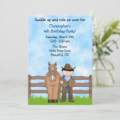 Uitnodiging voor cowboy en paardenverjaardag (Staand voorkant)