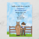 Uitnodiging voor cowboy en paardenverjaardag (Voorkant / Achterkant)
