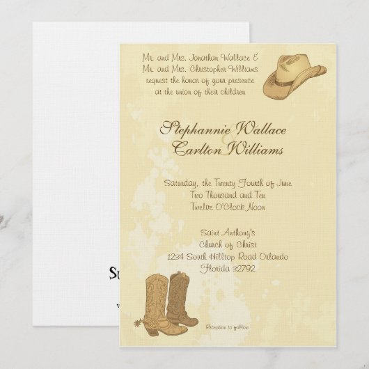 Uitnodiging voor Cowboy Wedding (Voorkant / Achterkant)