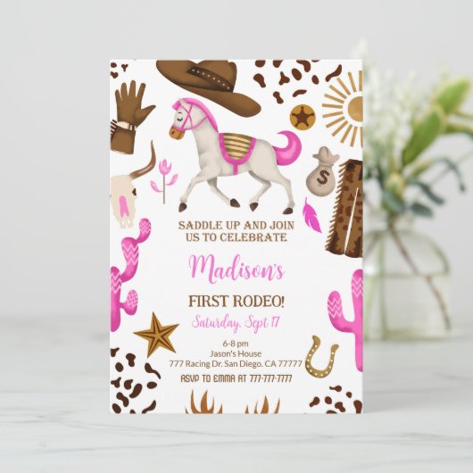 uitnodiging voor Cowgirl Birthday (Staand voorkant)