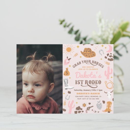 uitnodiging voor Cowgirl Birthday | 1e uitnodiging (Staand voorkant)