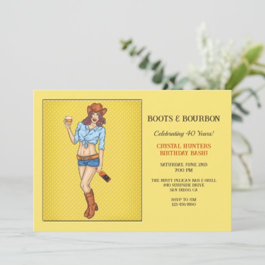 Uitnodiging voor Cowgirl Boots en Bourbon (Staand voorkant)
