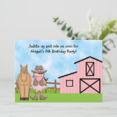Uitnodiging voor Cowgirl en Horse Birthday (Staand voorkant)