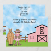 Uitnodiging voor Cowgirl en Horse Birthday (Voorkant / Achterkant)