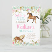 uitnodiging voor Cowgirl Horse Birthday (Staand voorkant)