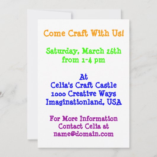 Uitnodiging voor Craft Castle-evenementen met Craf (Achterkant)