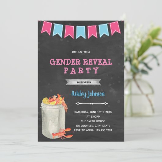 Uitnodiging voor crawfish-boil geslacht onthulling (Staand voorkant)