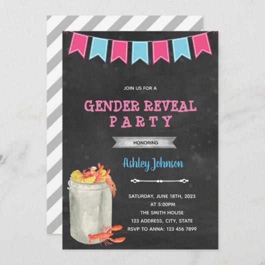 Uitnodiging voor crawfish-boil geslacht onthulling (Voorkant / Achterkant)