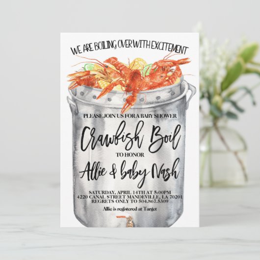 Uitnodiging voor Crawfish-kookbabyfeestje (Staand voorkant)