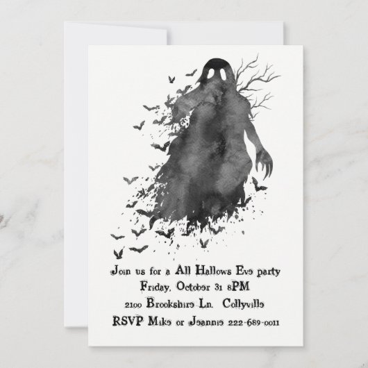 Uitnodiging voor Creepy Ghost Halloween Party (Voorkant)