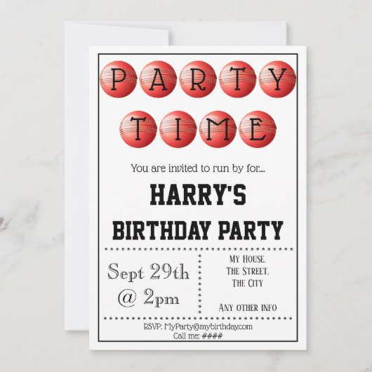 Uitnodiging voor cricket Party (Voorkant)