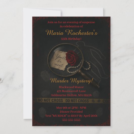 Uitnodiging voor Crime Scene Murder Mystery Party (Voorkant)