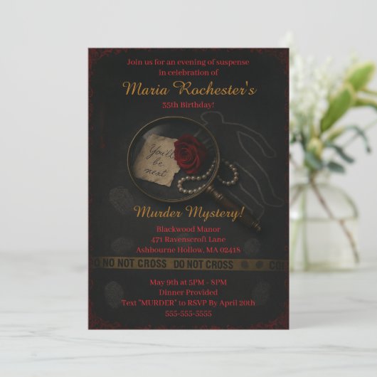 Uitnodiging voor Crime Scene Murder Mystery Party (Staand voorkant)
