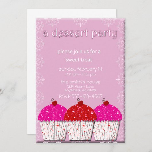 Uitnodiging voor Cupcake Dessert Party (Voorkant / Achterkant)