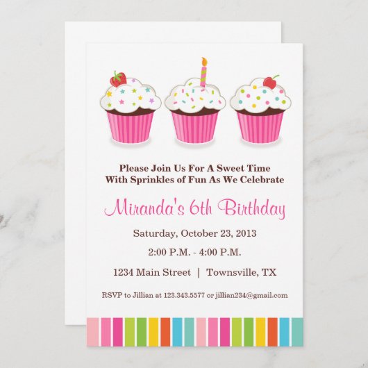 Uitnodiging voor Cupcake Party (Voorkant / Achterkant)