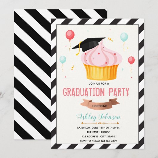 Uitnodiging voor Cupcake Theme afstuderen (Voorkant / Achterkant)