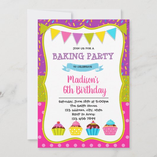Uitnodiging voor cupcake verjaardagsfeestje (Voorkant)