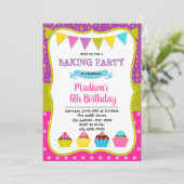 Uitnodiging voor cupcake verjaardagsfeestje (Staand voorkant)