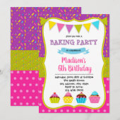 Uitnodiging voor cupcake verjaardagsfeestje (Voorkant / Achterkant)