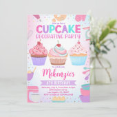 Uitnodiging voor Cupcake Versierfeestje, Bewerkbaa (Staand voorkant)