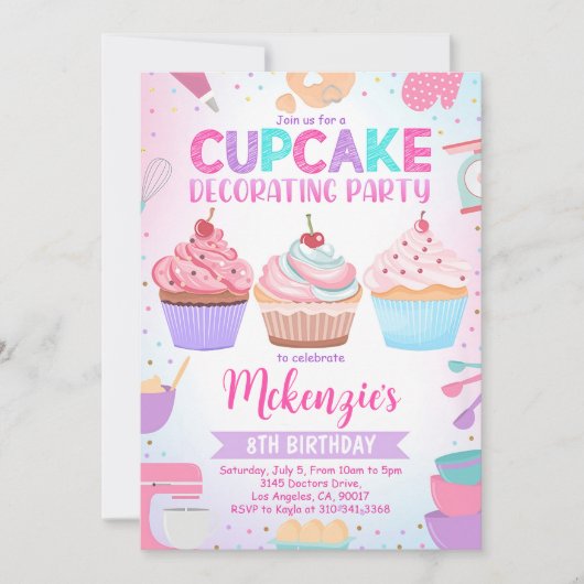 Uitnodiging voor Cupcake Versiering Feestje, Bewer (Voorkant)
