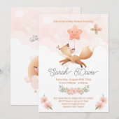 Uitnodiging voor Cute Baby Vos - Baby Shower (Voorkant / Achterkant)