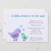 Uitnodiging voor Cute Blue en Paarse Bird Baby sho (Voorkant)