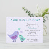 Uitnodiging voor Cute Blue en Paarse Bird Baby sho (Staand voorkant)