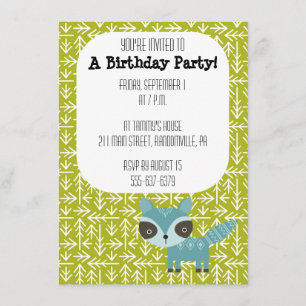 Uitnodiging voor Cute Blue Raccoon Party