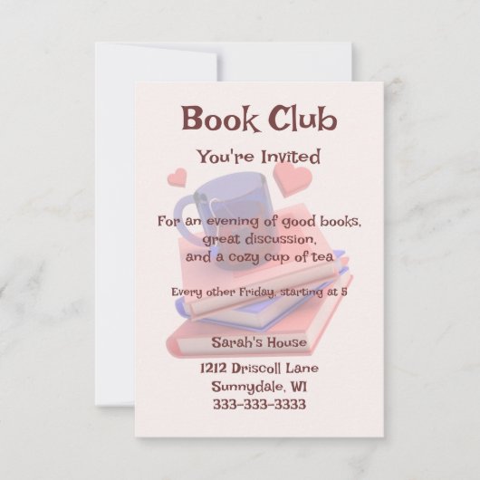Uitnodiging voor Cute Book Club (Voorkant)