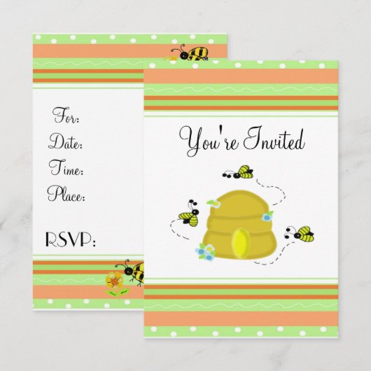 Uitnodiging voor Cute Bumble Bee Party (Voorkant / Achterkant)