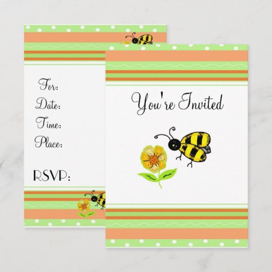 Uitnodiging voor Cute Bumble Bee Party (Voorkant / Achterkant)