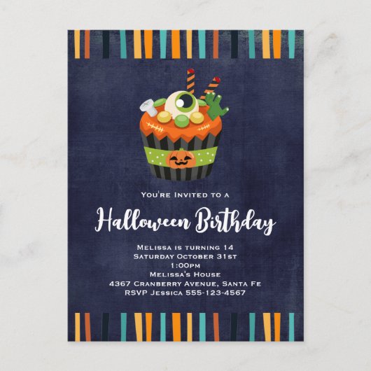 Uitnodiging voor Cute & Creepy Halloween Cupcake P (Voorkant)