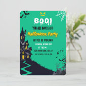 Uitnodiging voor Cute Ghost & Haunted House Hallow (Staand voorkant)