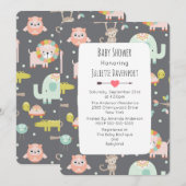 Uitnodiging voor Cute Kleurrijke Wilde Dieren Baby (Voorkant / Achterkant)