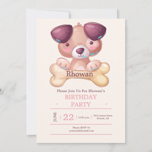 Uitnodiging voor Cute Puppy Dog Feestje (Voorkant)