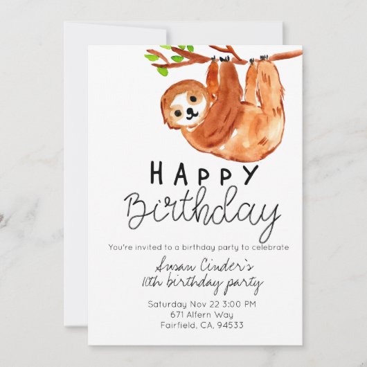 Uitnodiging voor Cute sloth-verjaardagsfeest kind (Voorkant)
