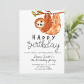 Uitnodiging voor Cute sloth-verjaardagsfeest kind (Staand voorkant)