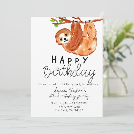 Uitnodiging voor Cute sloth-verjaardagsfeest kind (Staand voorkant)