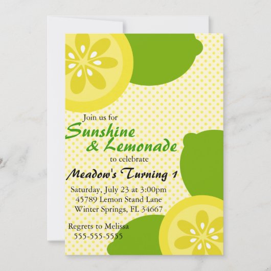 Uitnodiging voor Cute Sunshine & Lemonade Party (Voorkant)