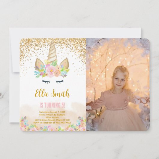 Uitnodiging voor Cute Unicorn-foto (Voorkant)