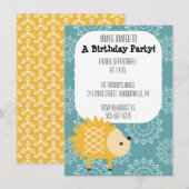 Uitnodiging voor Cute Yellow Hedegel Party (Voorkant / Achterkant)