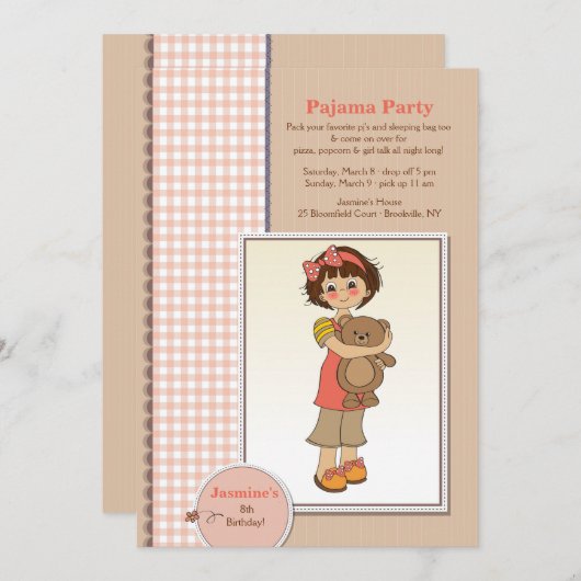 Uitnodiging voor Cutie van de Partij van Pajama (Voorkant / Achterkant)