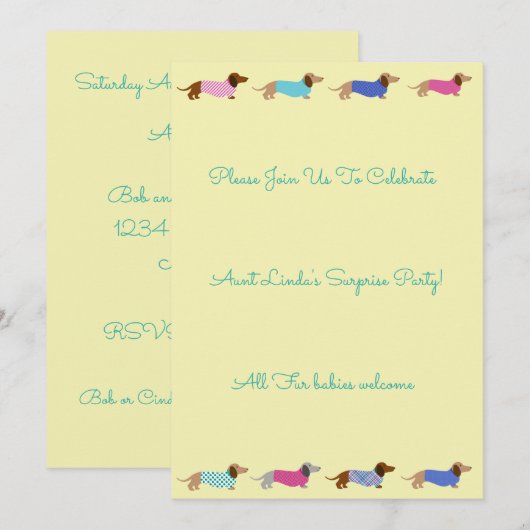 Uitnodiging voor Dachshund Party (Voorkant / Achterkant)